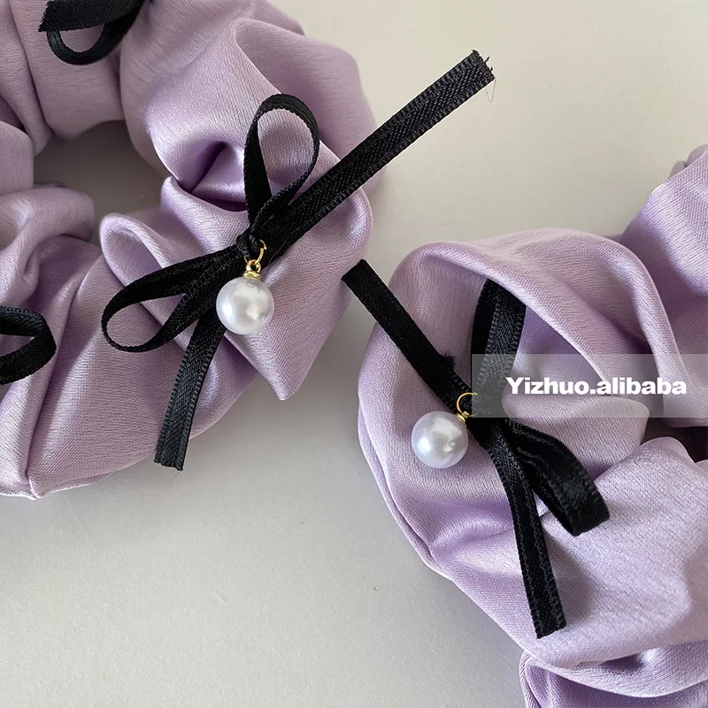 Scrunchies roxos para meninas e mulheres, acessórios para cabelo Y2K, laço de cabelo com pérolas, laços para coque