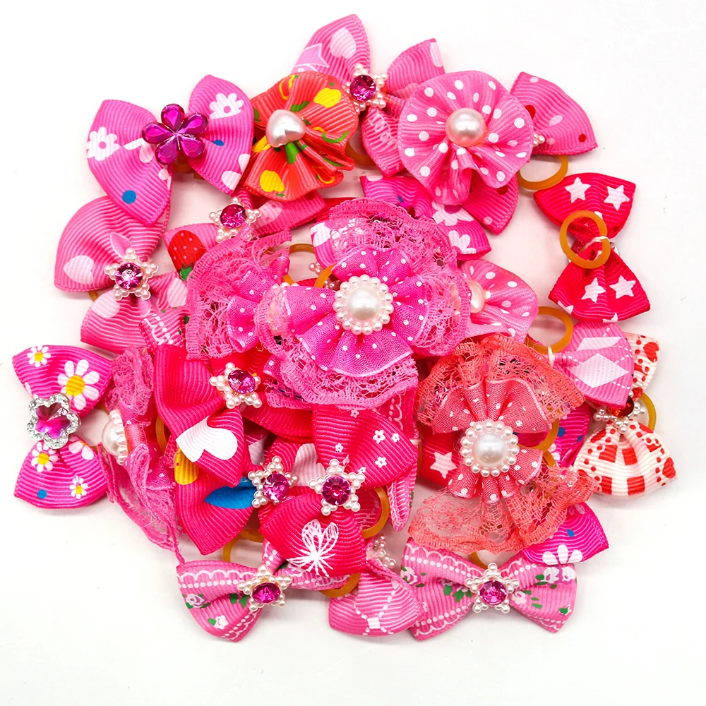 20/30pcs Colorful Dog Hair Accessoreis Cat Hair Bows with Diomand Pearl Puppy Hair Bows for Small Dog Pet Grooming Accessories