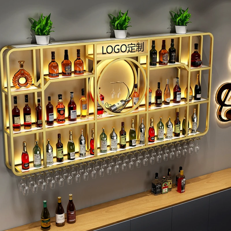 Wall Mount Large Bar Cabinet Storage Lattice Drying Multifunction Display Houses Metal Frame Wine Rack Modern Wijnrek Furniture