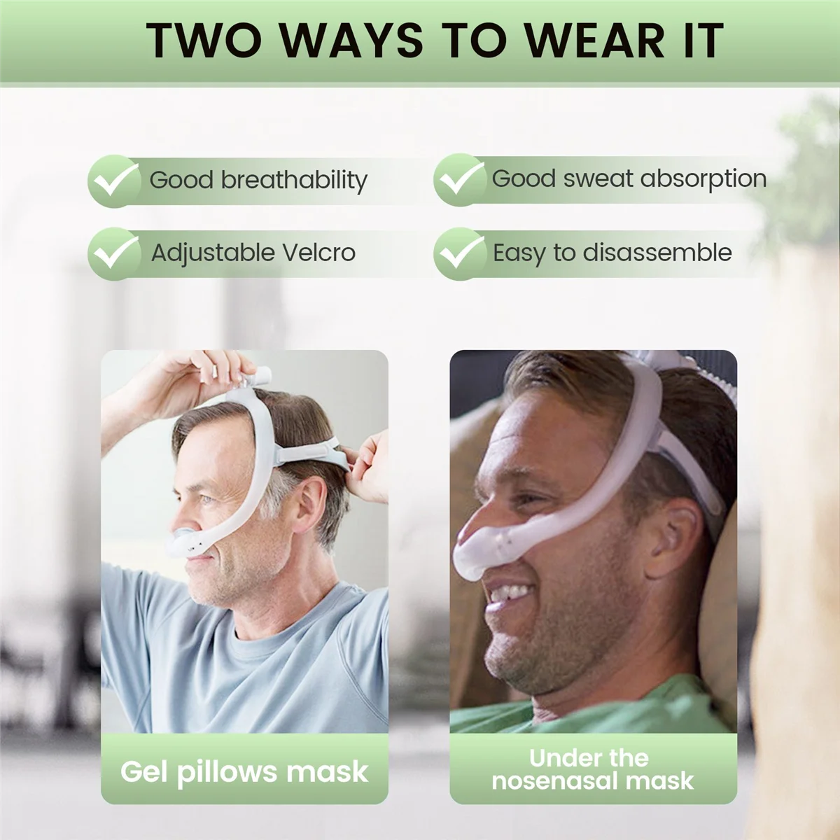 Faixa de cabeça com ventilador para Philips Respironics Dreamwear CPAP/Máscaras BiLevel Travesseiro nasal