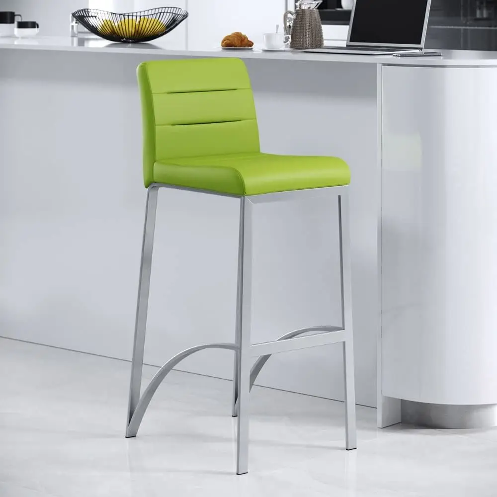 

Modern Lynx Bar Stool Soft Lime Green Leatherette Seat Brushed Stainless Steel