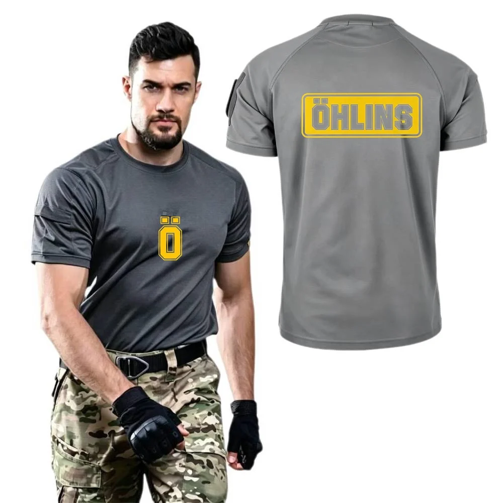 Ohlins Suspension T-Shirt Men Casual Short Sleeve Shirts Fishing Hunting Expedition Tees Military Tacitcal Training Sport Tshirt