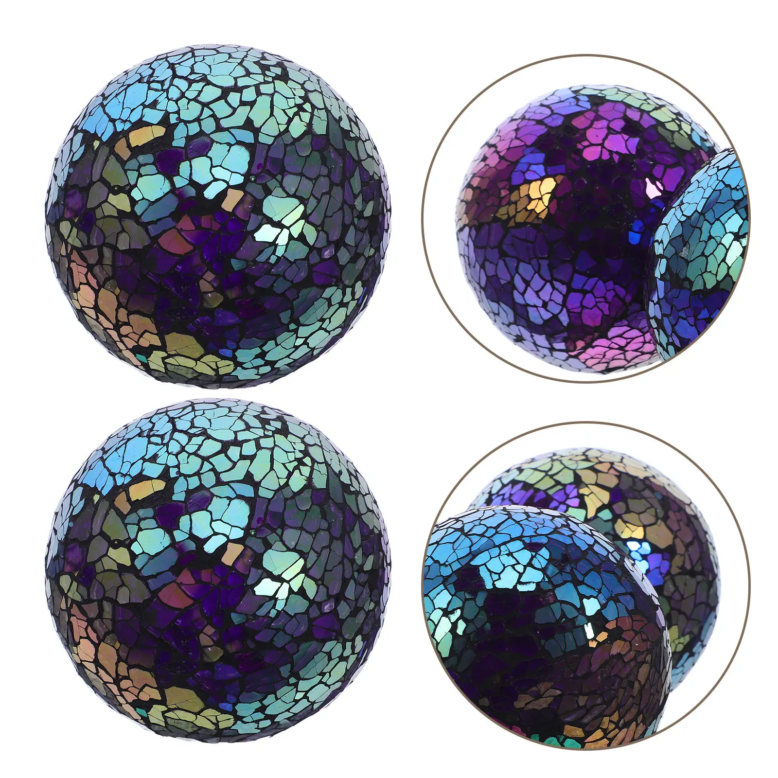 Purple Mosaic Glass Orbs Set – 3pcs Reflective Sphere Decor for Table Centerpiece, Christmas Baubles, Home & Party