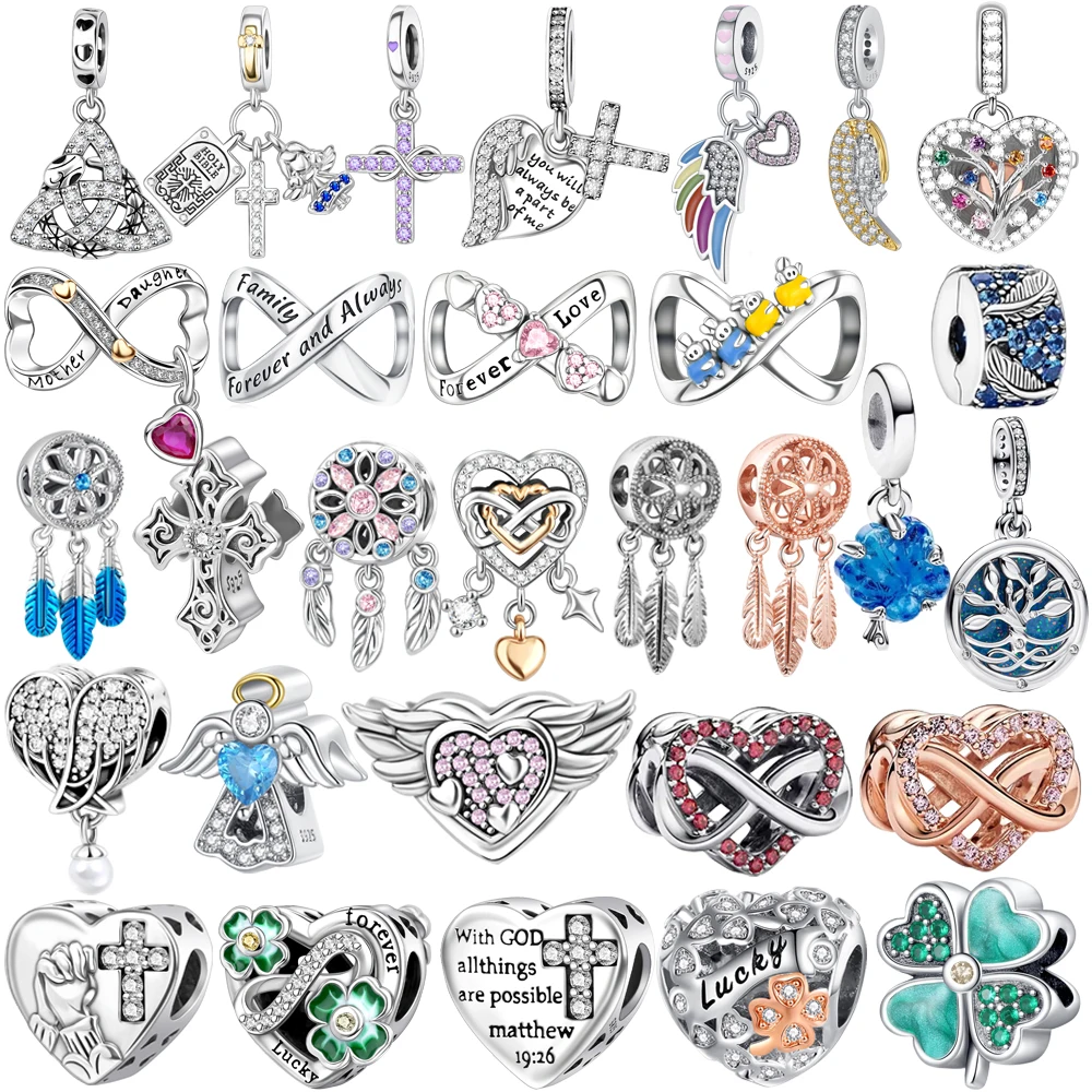 

Hot Sale Charms 925 Sterling Silver Dreamcatcher Cross Infinity Heart Beads Fit Original Pandora Bracelet Necklace DIY Jewelry