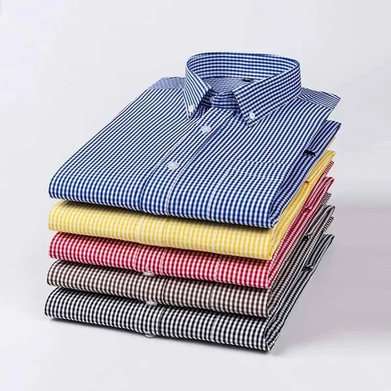 

Spring Autumn Mens Classic Plaid Shirts Comfort Soft Regular Fit Formal Long Sleeve Shirt Men High-Quality Pocket Social Shirts