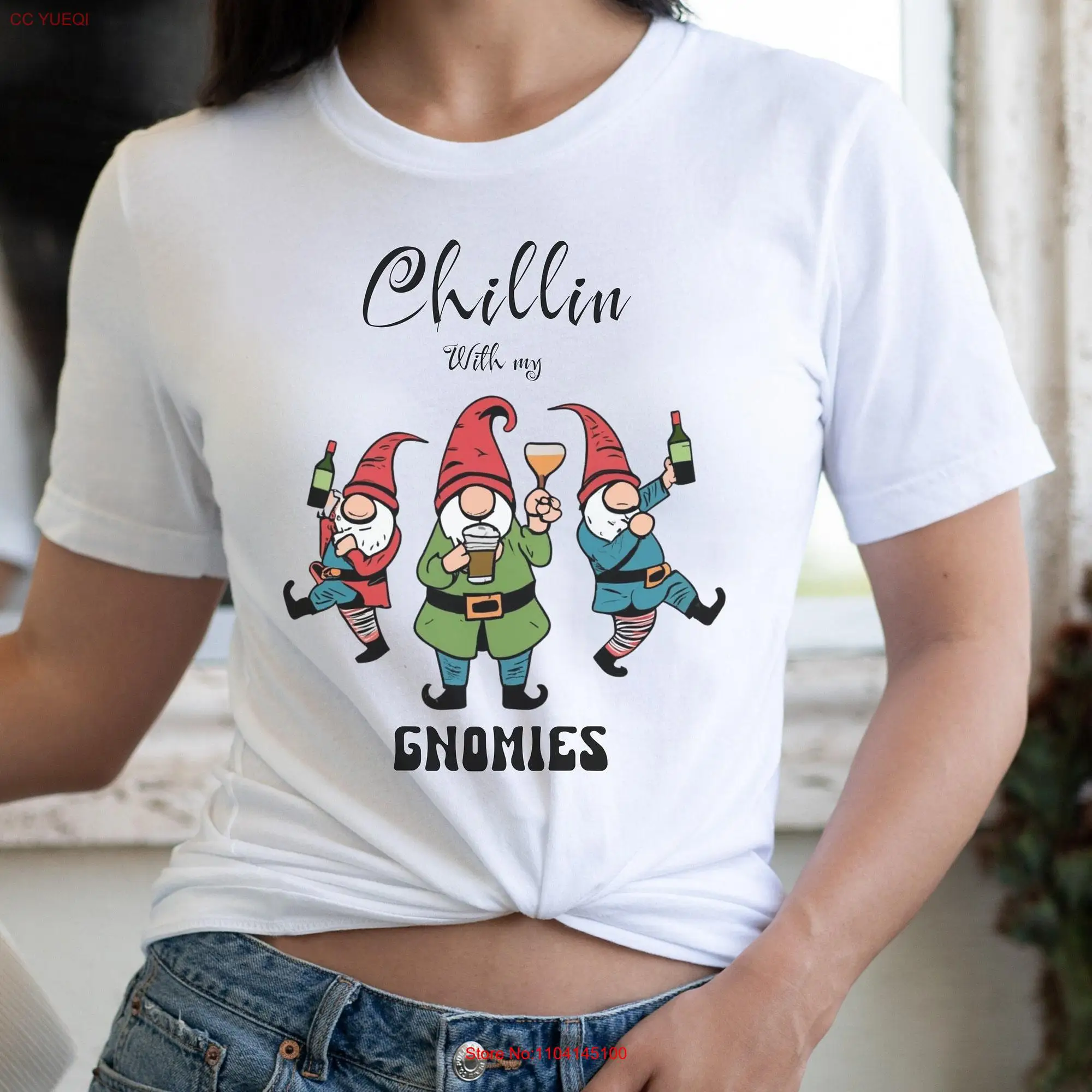 Chilling with my Gnomies Funny Christmas Gnome Drinking T Shirt Party for Girlfriend or Boyfriend long or short sleeves