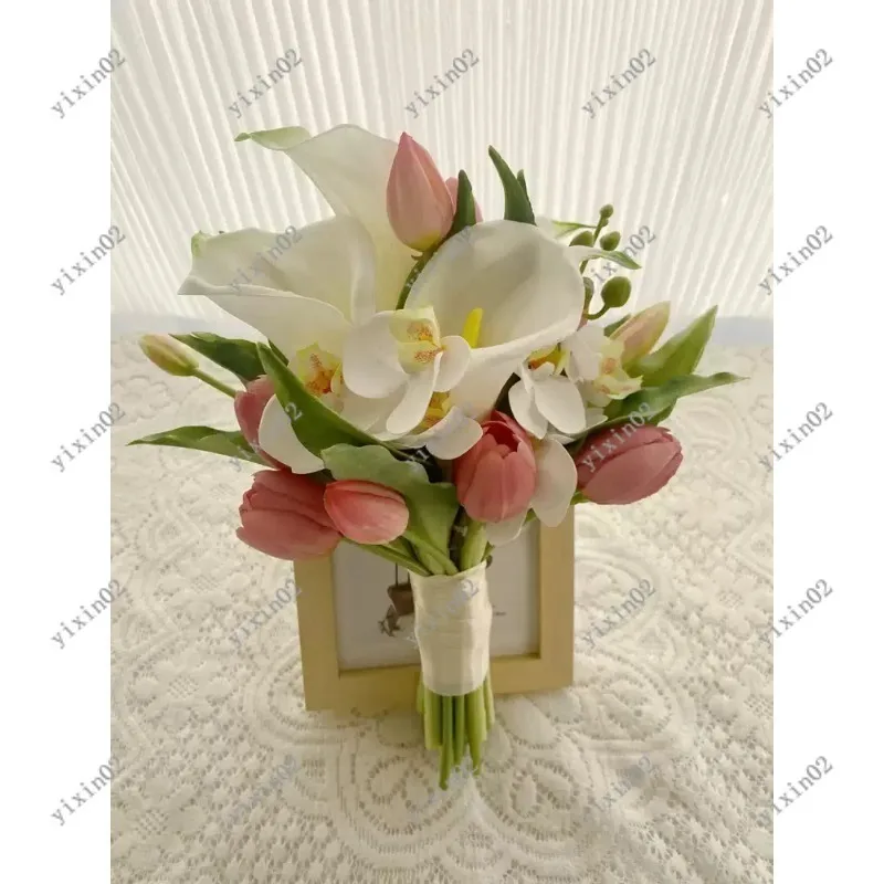 Real Touch Tulip & Calla Lily Bouquet Wedding Bridal Holding Flowers Photo Props