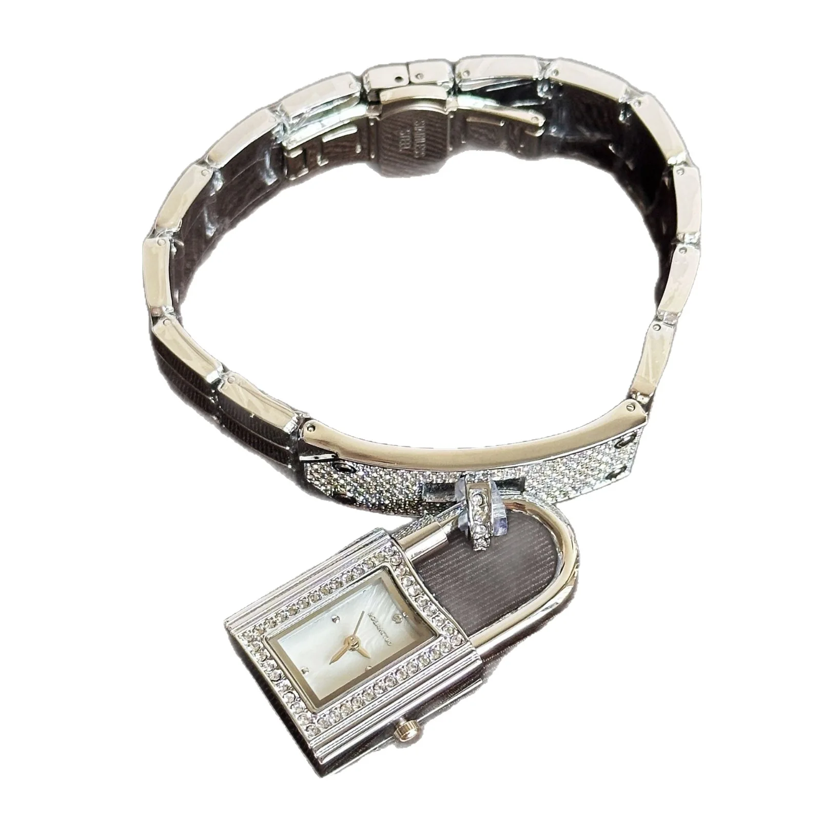 ساعة بسوار قفل للنساء، ساعة بسوار معدني على شكل قفل على الطراز الأوروبي والأمريكي، هدية نسائية