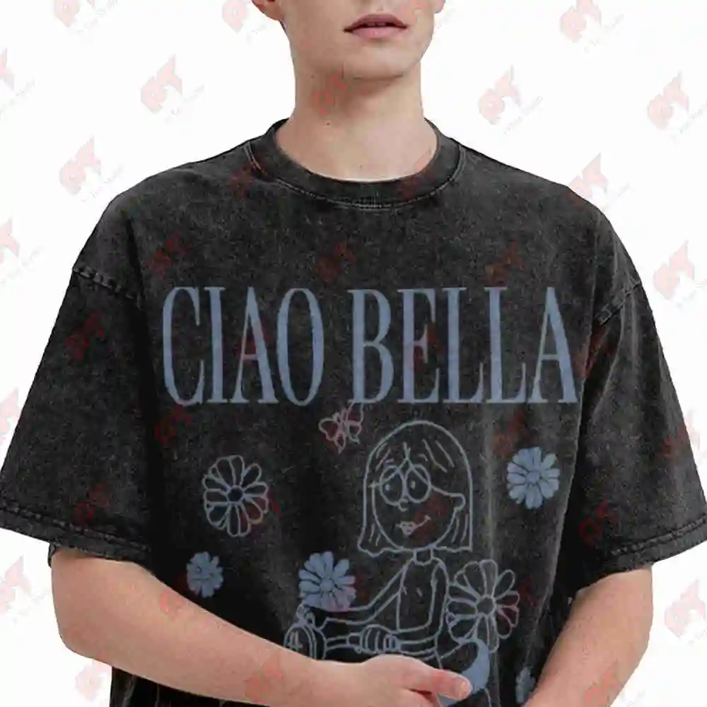 Lizzy Mcguire Ciao Bella Lizzie Retro Logo Vintage Washed Tee Pure Cotton T-Shirt