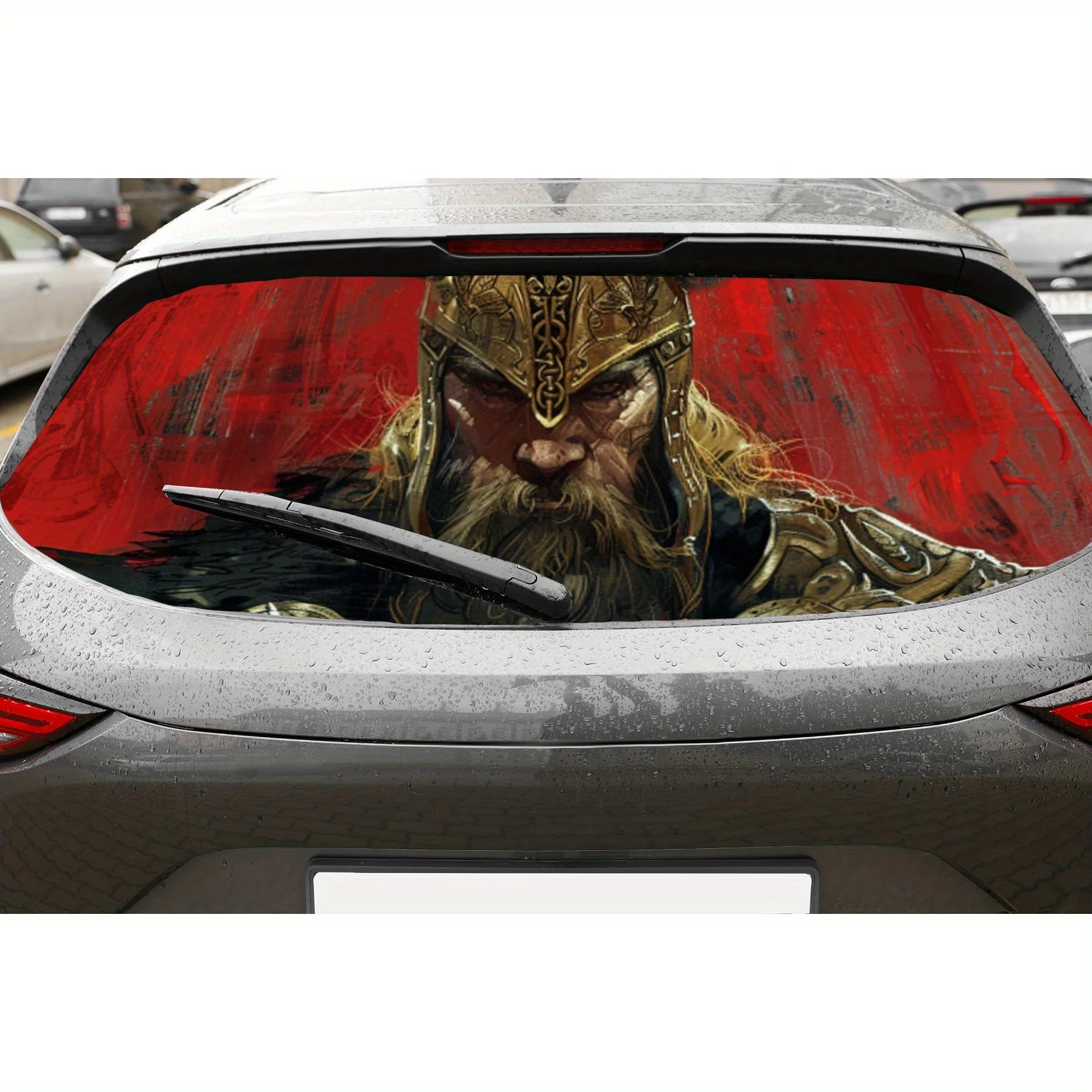 

Красная занавеска War God, перфорированные автомобильные виниловые наклейки из ПВХ, прочная наклейка на заднее лобовое стекло автомобиля, водонепроницаемая наклейка на заднее окно автомобиля, Priva