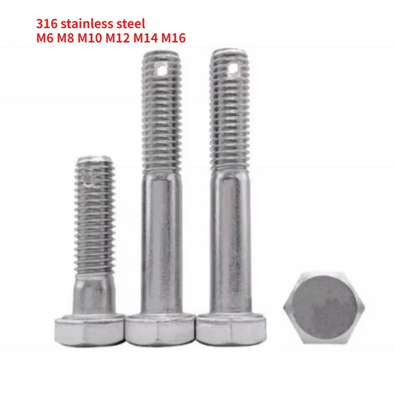 

1/5/10PCS M6 M8 M10 M12 M14 M16 GB31.1 Partial Thread External Hex Head Screw 316 Stainless Steel Half Tooth Tail with Hole Bolt