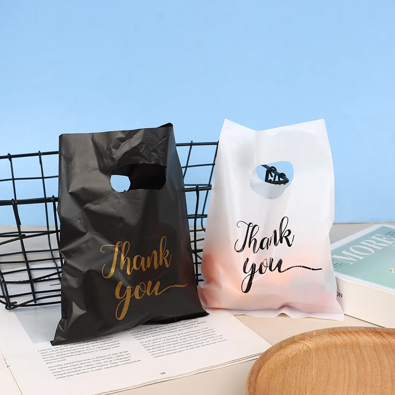 10PCS New Mini Thank You Plastic Gift Bags Reusable Party Bags Plastic Gift Bags For Birthday Thanksgiving Christmas Gift Bags