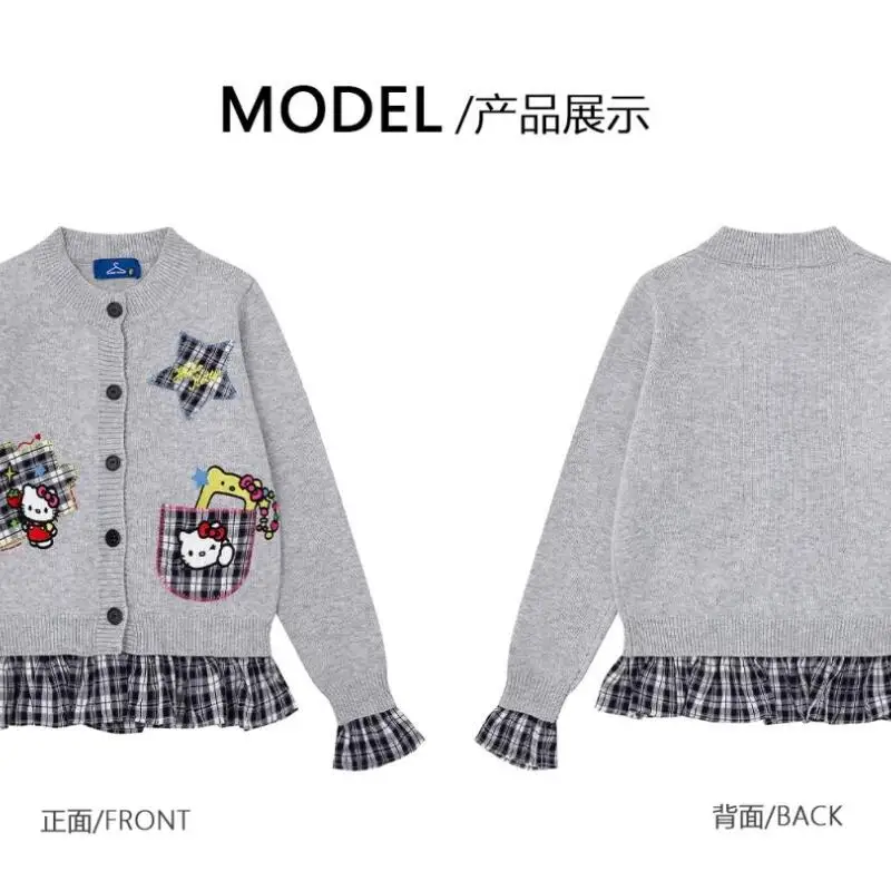 Coreano retro o-pescoço colagem de malha cardigan feminino outono moda versátil casual falso camisola de duas peças y2k casual jumpers