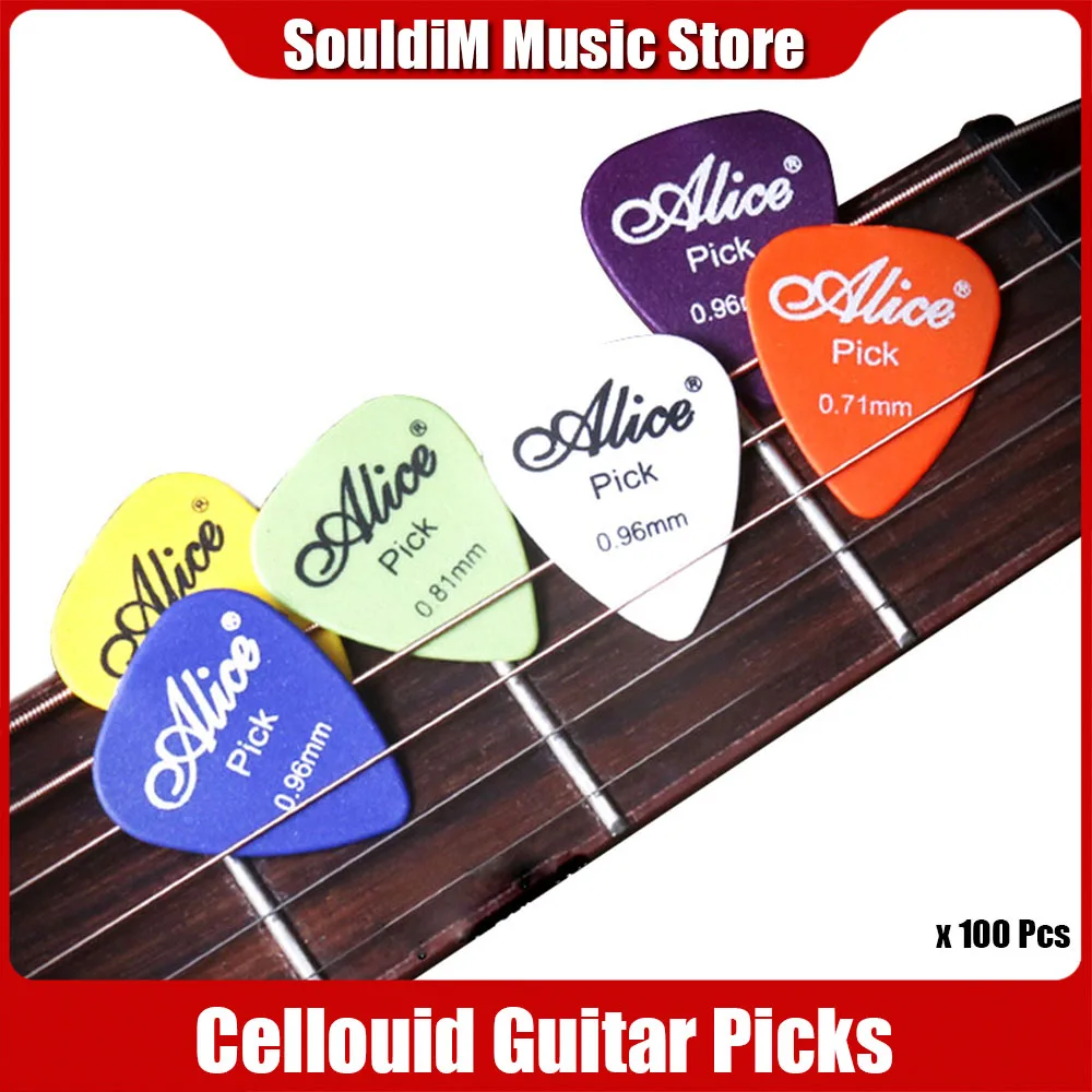 100pcs Alice ABS Guitar Picks Acoustic Electric Guitar Picks Plectrums Guitar Accessory 0.46/0.71/0.81mm Multi Color