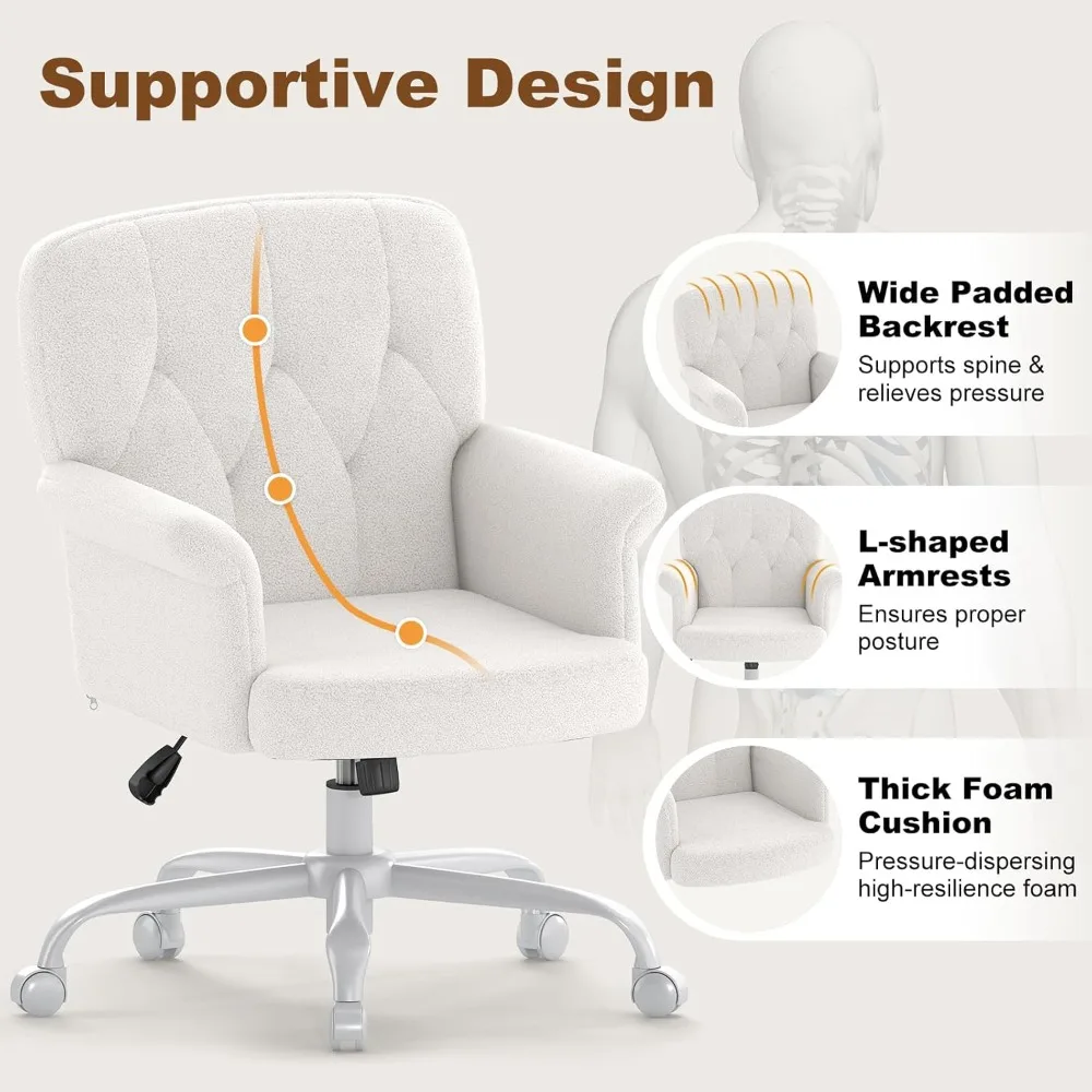 مكتب وكرسي مريح للمكتب المنزلي، كرسي تزيين غامض مبطن ناعم مع عجلات ومساند للذراعين، دوار حديث قابل للتعديل