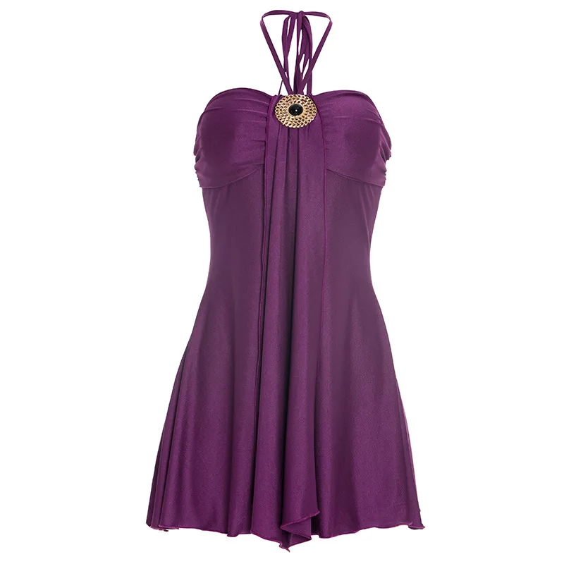 Robe moulante mini chic pour femme avec boucle métallique, sexy et élégante, sans manches, dos nu, à bandes, avec ruban extensible, idéale pour les soirées et clubs.