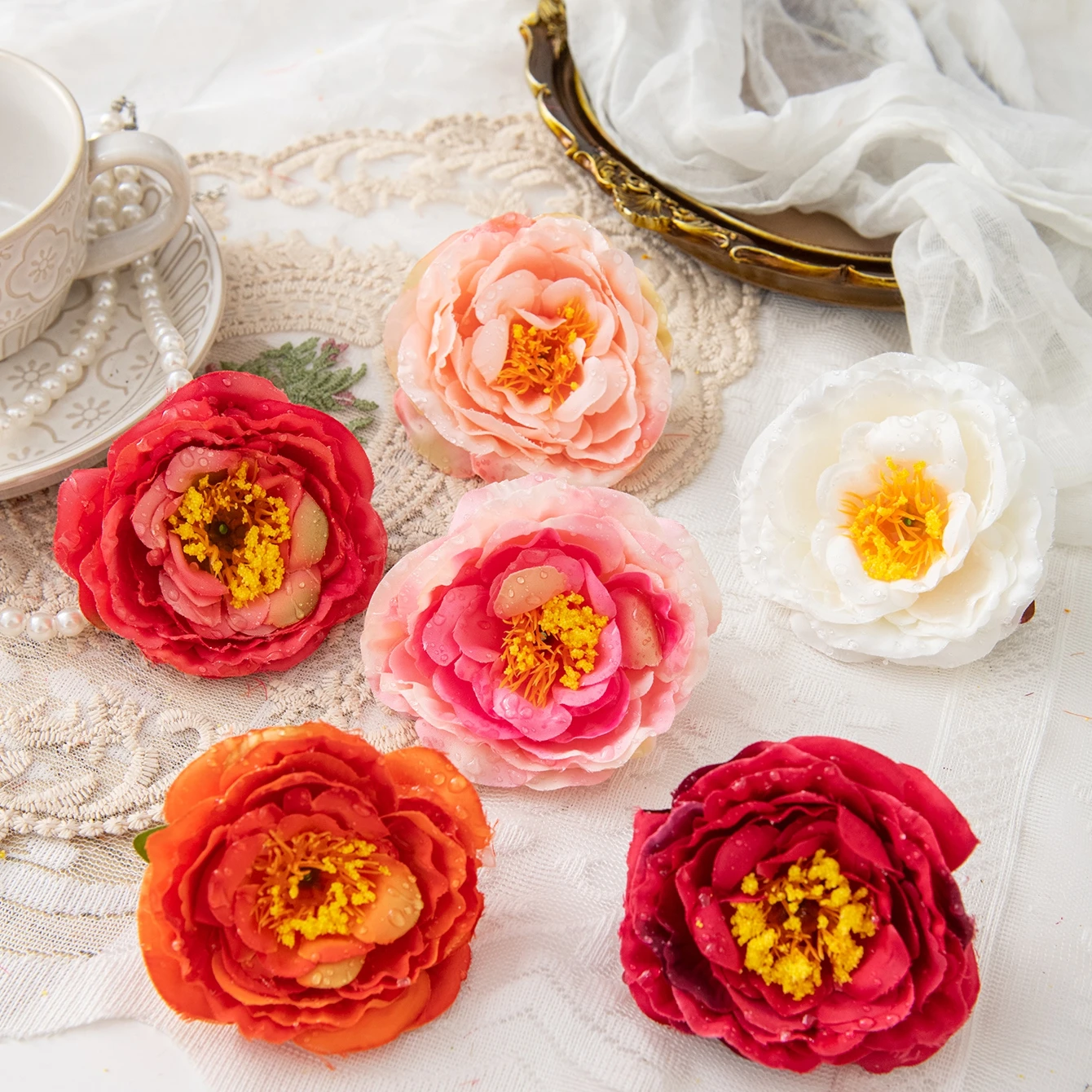 

50/100Pcs Artificial Flowers Silk Camellia Home Room Valentine Outdoor Garden Diy Gifts Candy Box Wedding Wreath Bridal Bouquet