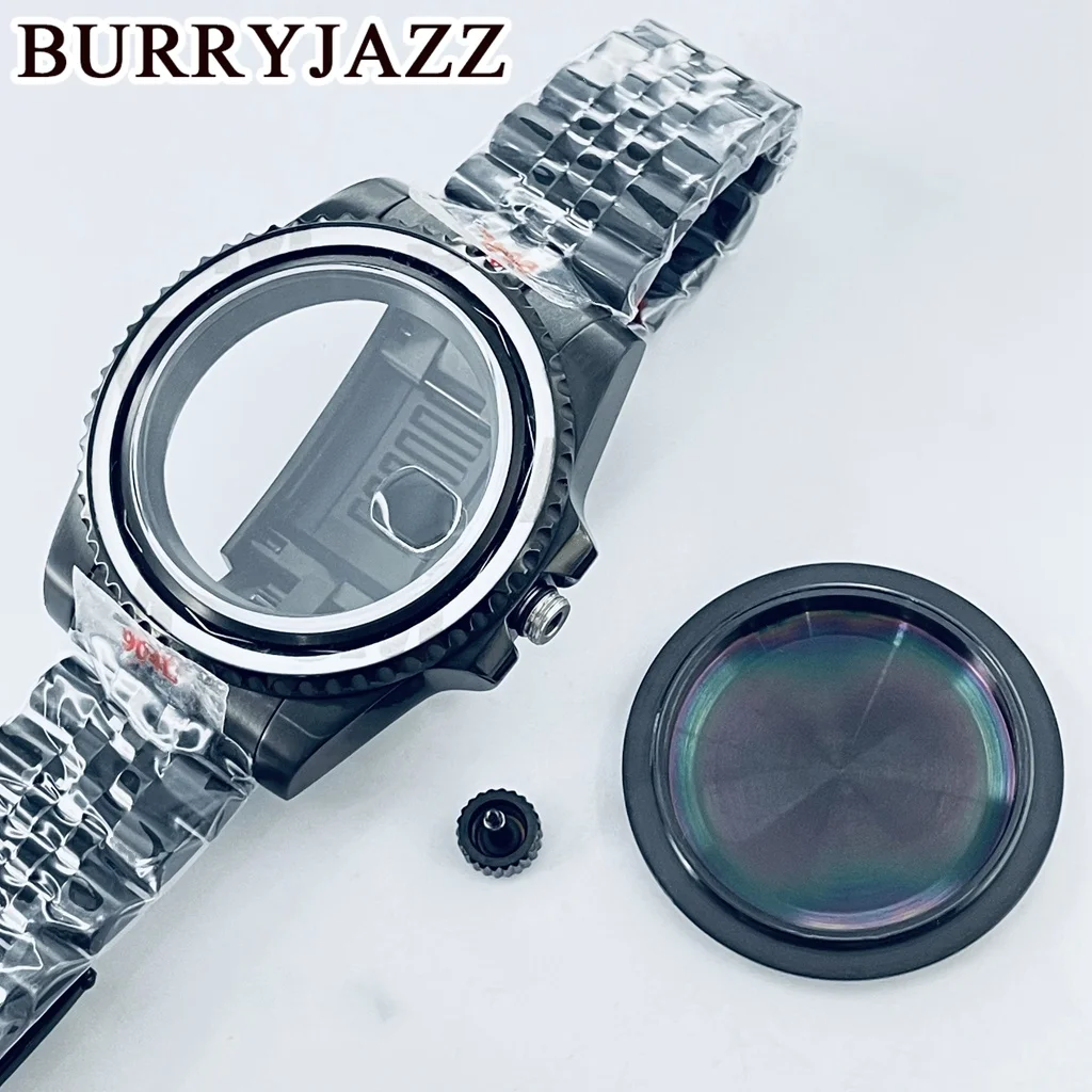 BURRYJAZZ 40mm SUB GMT Caso NH35 NH36 NH34 NH38 NH70 NH72 ETA2824 PT5000 Relógio Caixa De Vidro De Safira Moldura De Alumínio