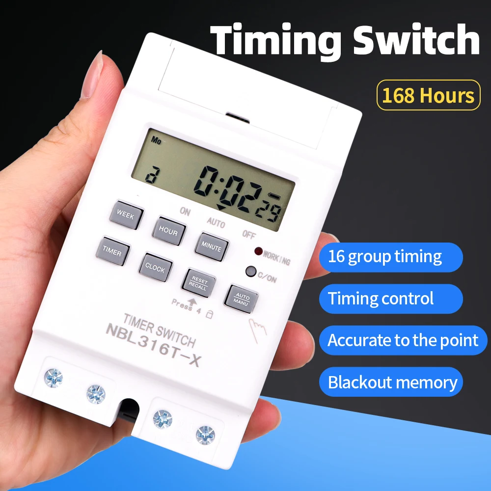 Digital Timer Switch 7 Days Weekly Automatic Timer Programmable Relay Timing Control High Load 220V 25/30A Power Outage Memory