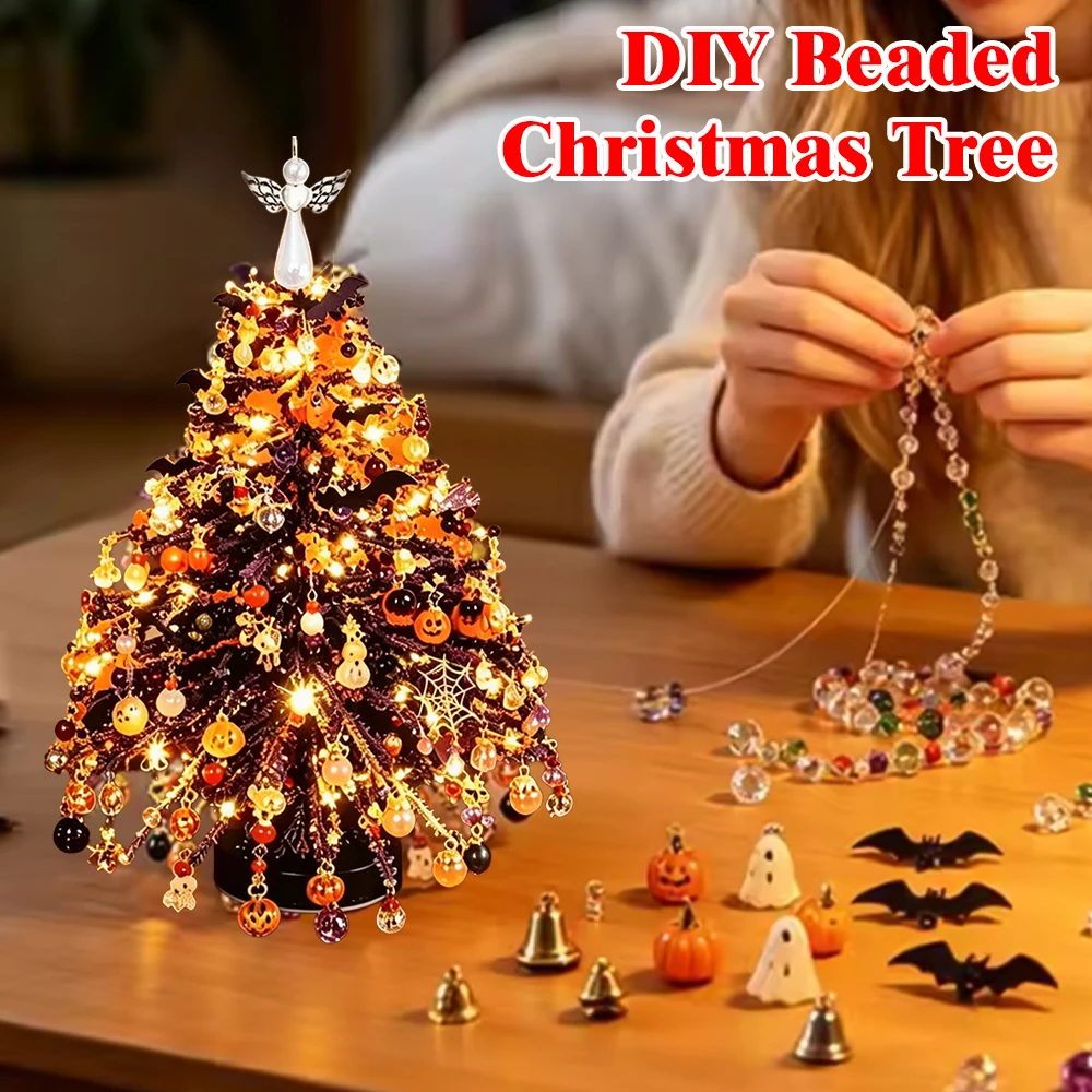 Handgefertigtes DIY-Set für einen Weihnachtsbaum mit Perlen, Kristallperlen, buntes Halloween-Baum-Bastelset, Tischdekoration, Heimdekoration, Bastelgeschenk