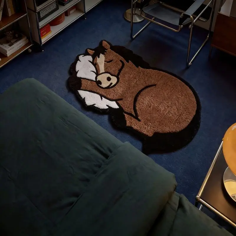 VIKAMA Healing Series Sleeping Pony Long Plush Rug - Cute Cartoon Non-Slip Floor Mat for Bedroom, Bathroom, Living Room