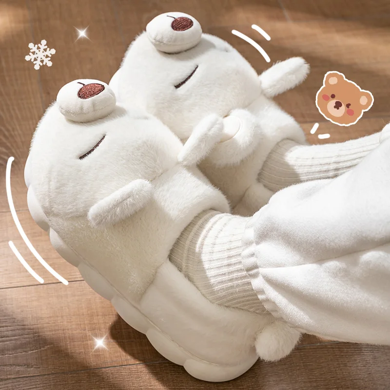 Niedliche Bären-Winter-Hausschuhe, warm, für Damen und Herren, mit dicker Sohle, weichem Plüschfutter, rutschfest, für drinnen und draußen, lässige Hausschuhe. – Detail 36
