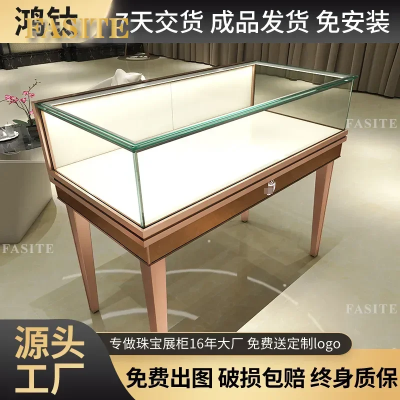 For Jewelry Display Cabinet Watch Showcase Tempered Glass Simple Counter Reinforced Front Storage Case Retail Shop Home Use