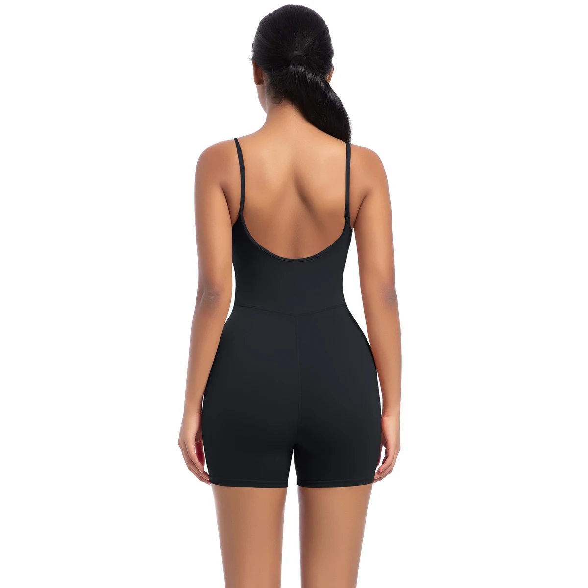 Hochfester Trainings-Stretch-Bodysuit für Frauen, Einteiler, schnelltrocknend, Hüft-Push-Up, Fitness-Shorts, Träger-Jumpsuit – Detail 12