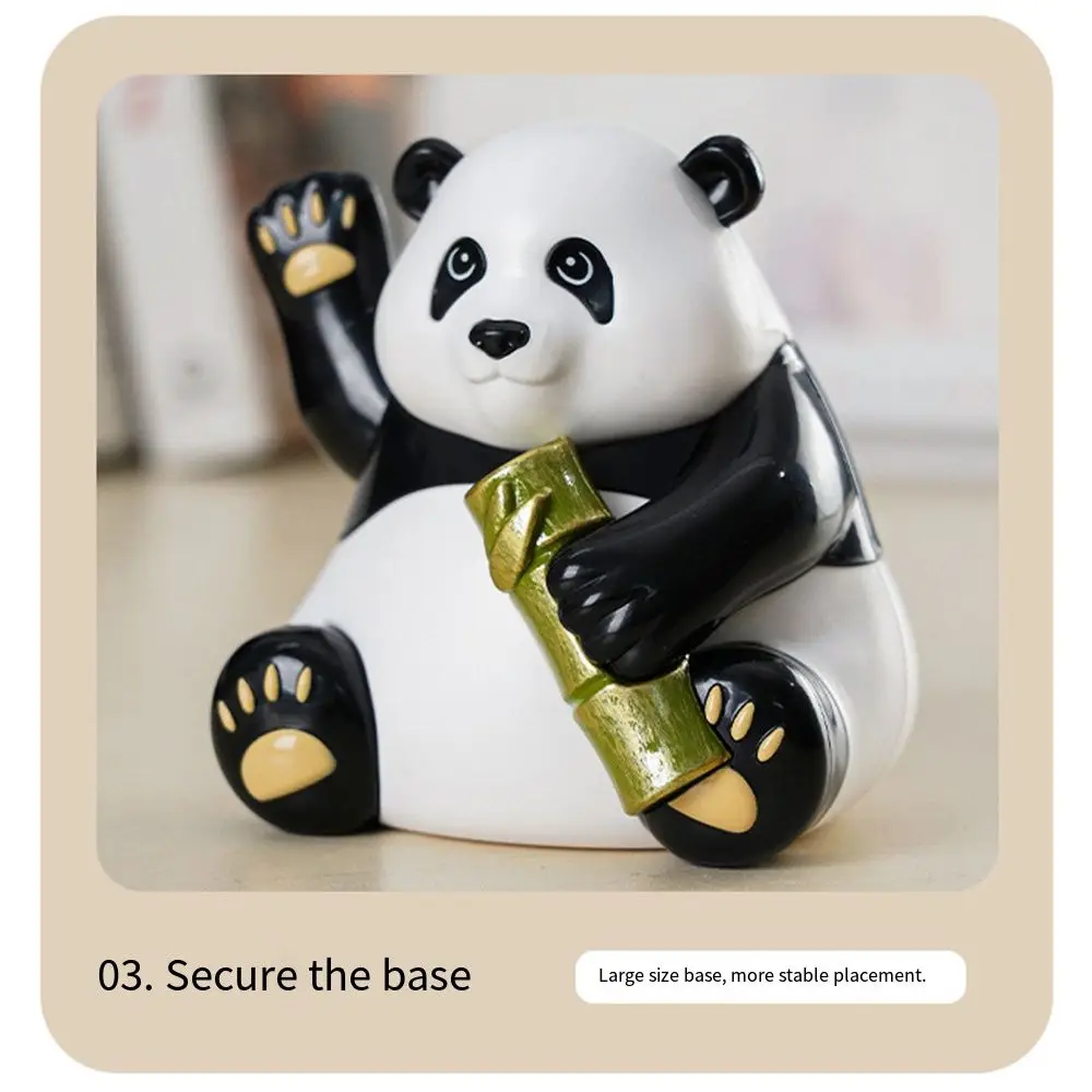 คลื่นอัตโนมัติมือของเล่นแพนด้าไม้ไผ่น่ารักจําลองแพนด้ารุ่น Handcrafts เดสก์ท็อปเครื่องประดับพลังงานแสงอาทิตย์ Wave มือของเล่น