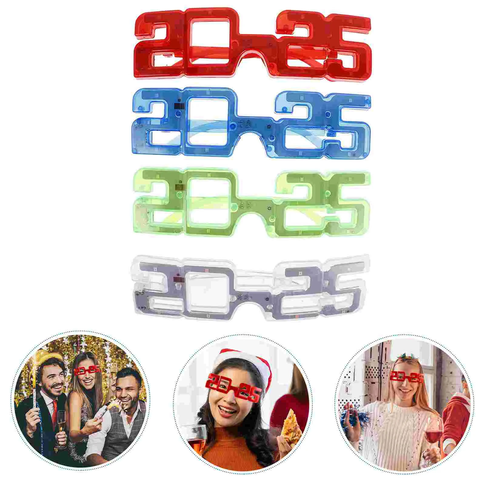 4 Pcs Glowing Glasses Neon Flashing 2025 Plastic LED New Years Eve Light up Party