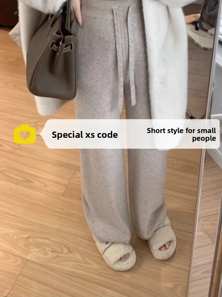 Oaeal Gebreide Wollen Wijde Pijpen Broek Dames Herfst Winter Rechte Casual Broek Afslanken Drapey Hoge Taille Pendelen Sle