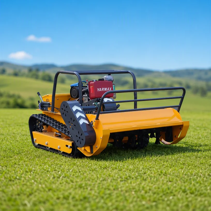 Customized CE EPA Brushless Tracked Crawler RC Mower with Low Noise Compact Design for Hilly Terrain