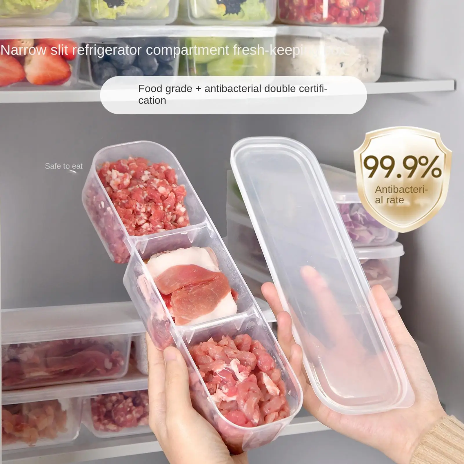 2/3 Grids Food Storage Box Portable Compartment Refrigerator Freezer Organizers Sub-Packed Meat Onion Ginger Clear Kitchen Tool
