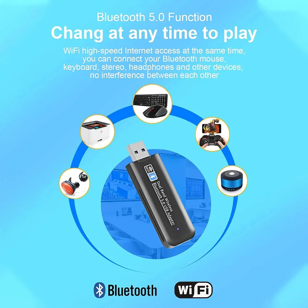 1300Mbps USB Wi-Fi Wireless Network Card Bluetooth 5.0 USB 3.0 Dongle 2.4G 5G Dual Band WiFi Card Receiver Adapter For PC Laptop