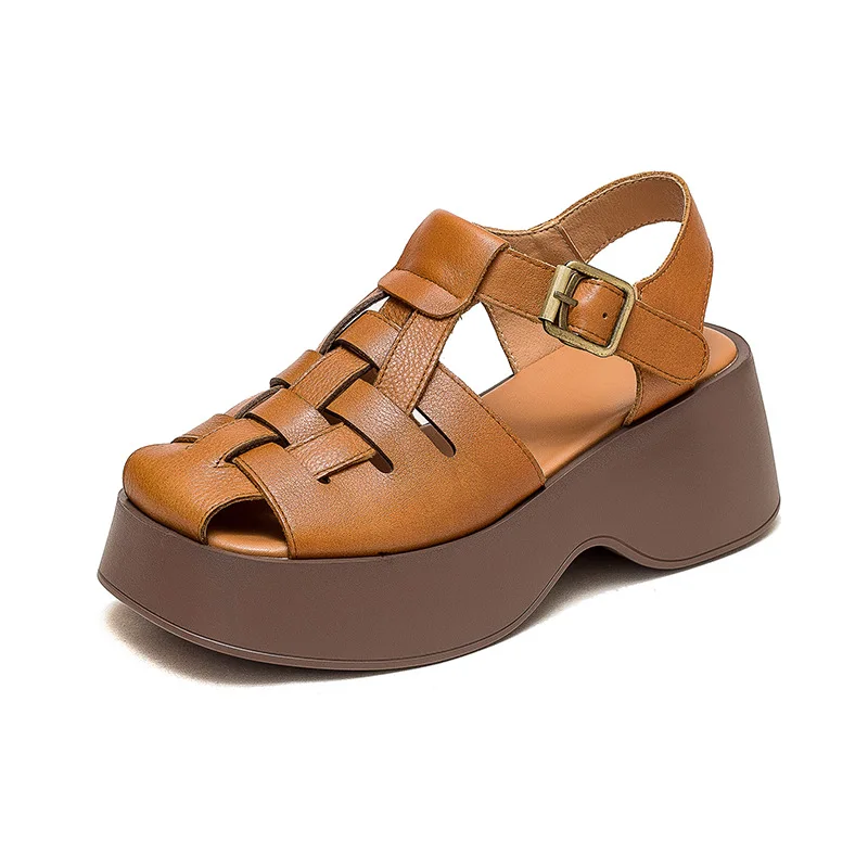 GKTINOO 2024 New Hollow Genuine Leather Sandals Women Shoes Sandals Platform Wedges Summer Shoes Woman Fashion Casual Sandals