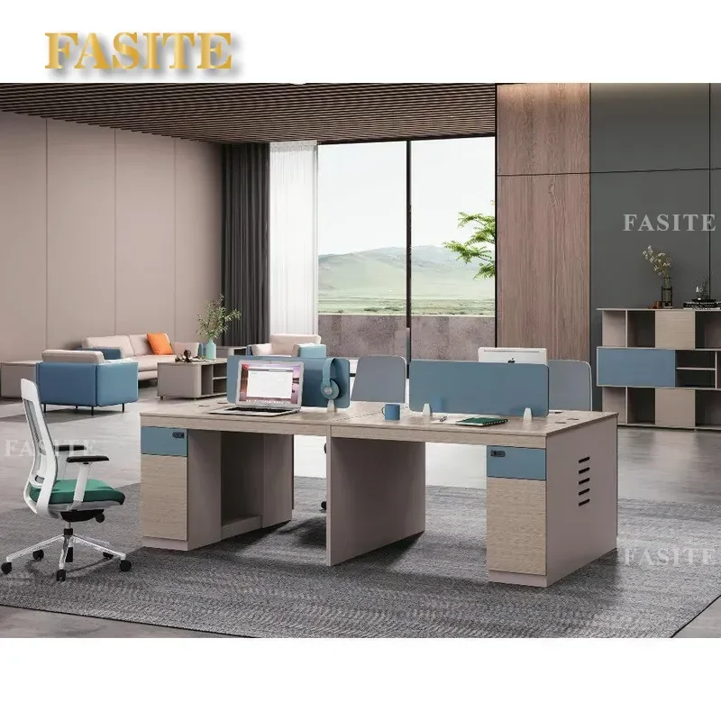For Modern Office Furniture 4 Person Workstation Desk with Screen Partition Simple Staff Computer Table Chair Combo Space