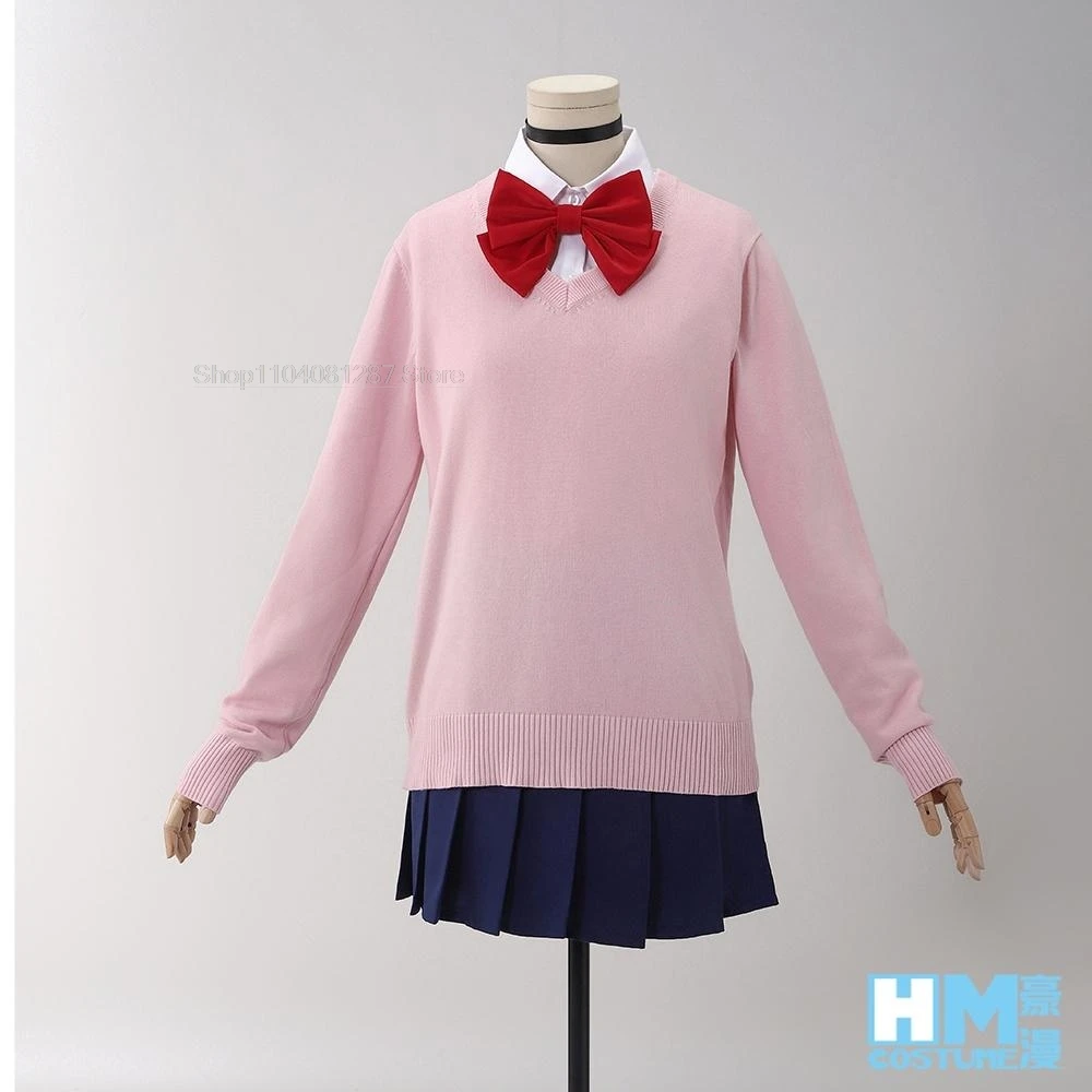 Anime Dandadan Momo Ayase Cosplay Costume Wig Knited Sweater Top Skirt Earrings Choker School Uniform Props Halloween Women