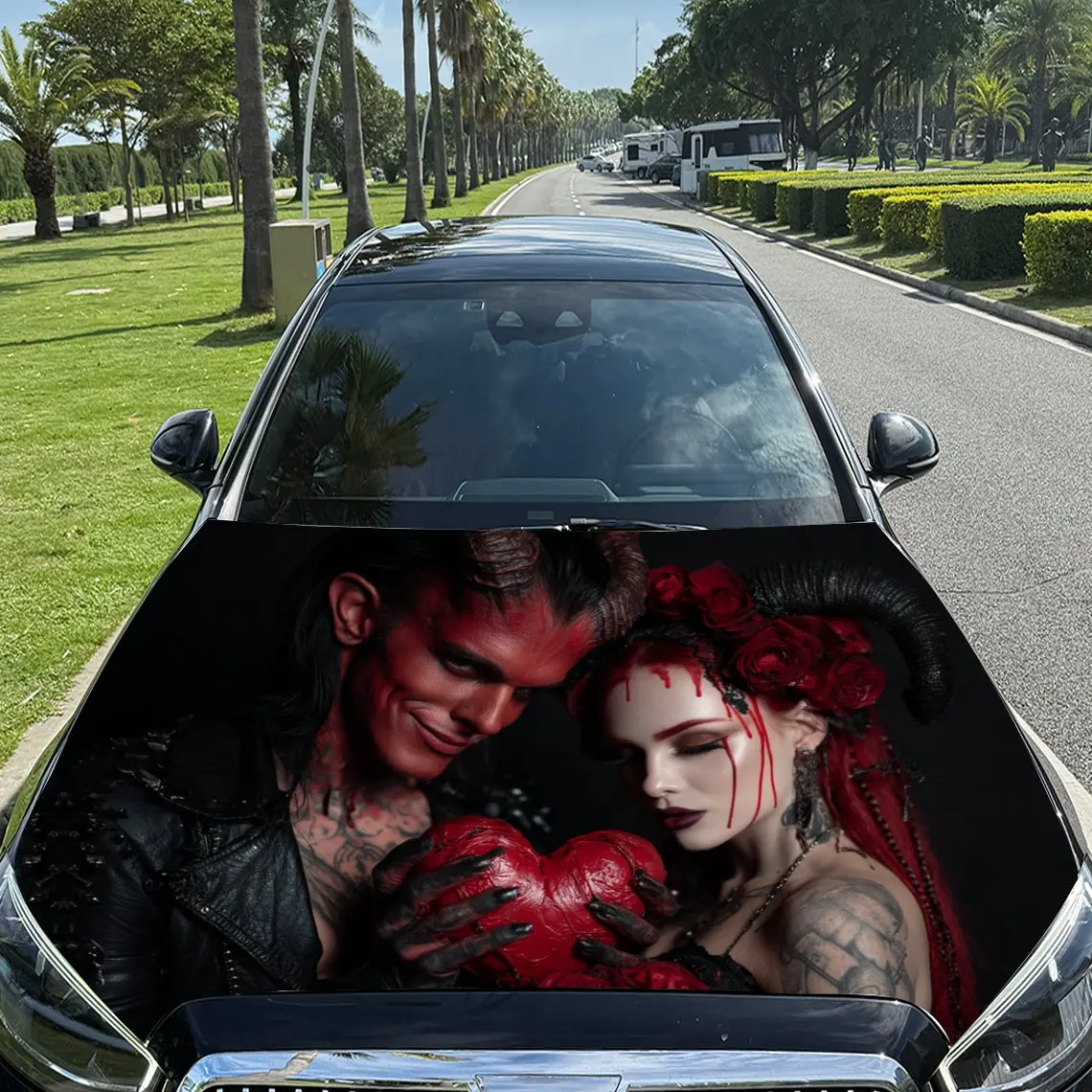 

Виниловая пленка для автомобиля «Пара демона» с кровотечением сердца, водонепроницаемая наклейка на капот автомобиля из материала ПВХ, самоклеящаяся устойчивая к царапинам St