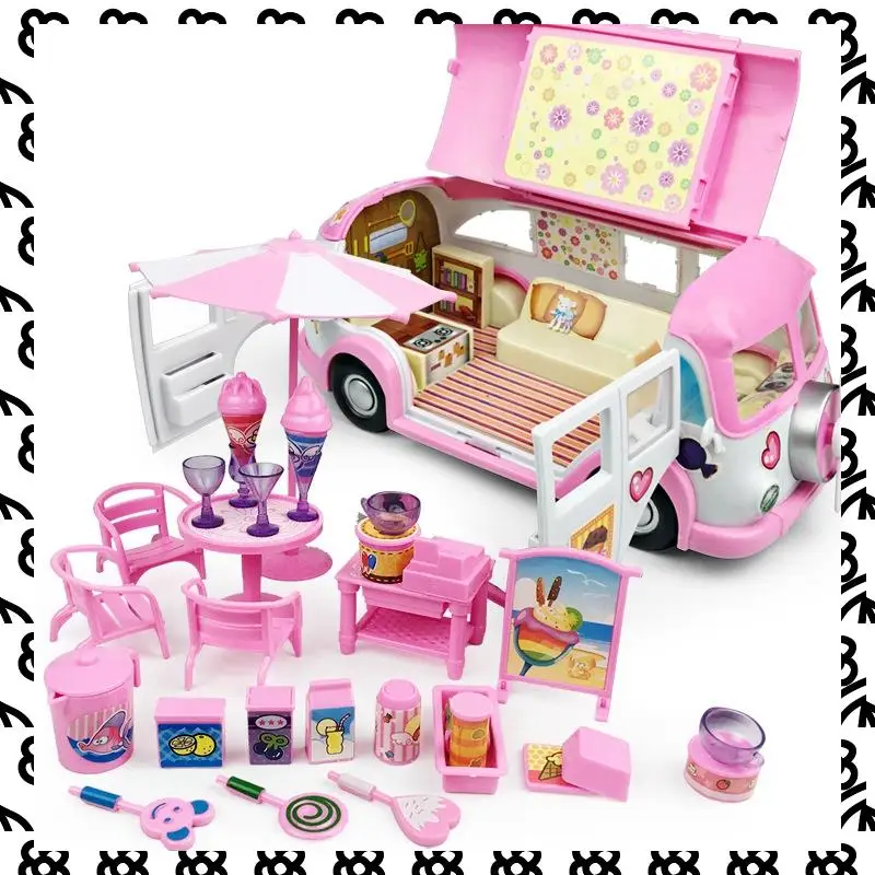 

A07I Camper Car Kids Picnic Ice Cream RV Set DIY House Convertible Picnic Car Kids Chair Stickers Suit