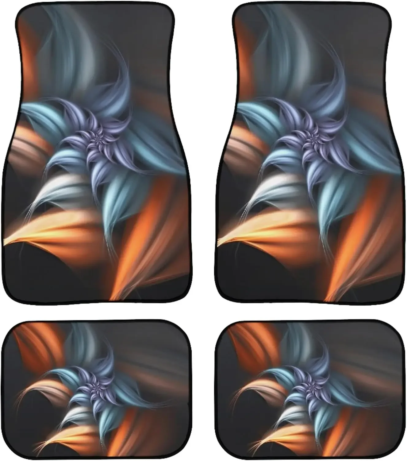 

Цветочные автомобильные коврики Полный набор из 4 абстрактных 3D цветочных шпилек Фрактальные цвета Фэнтезийный узор Универсальный передний и задний автомобиль