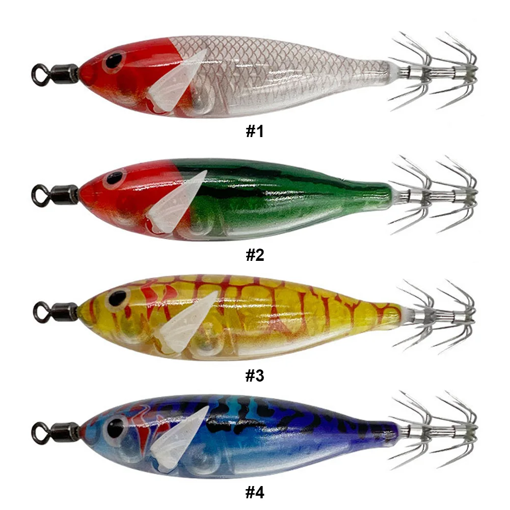 Anzuelos de calamar de 5,7g/8cm, anzuelo de calamar realista luminoso, anzuelo doble, cebo de pulpo brillante, aparejos de pesca para agua dulce y salada