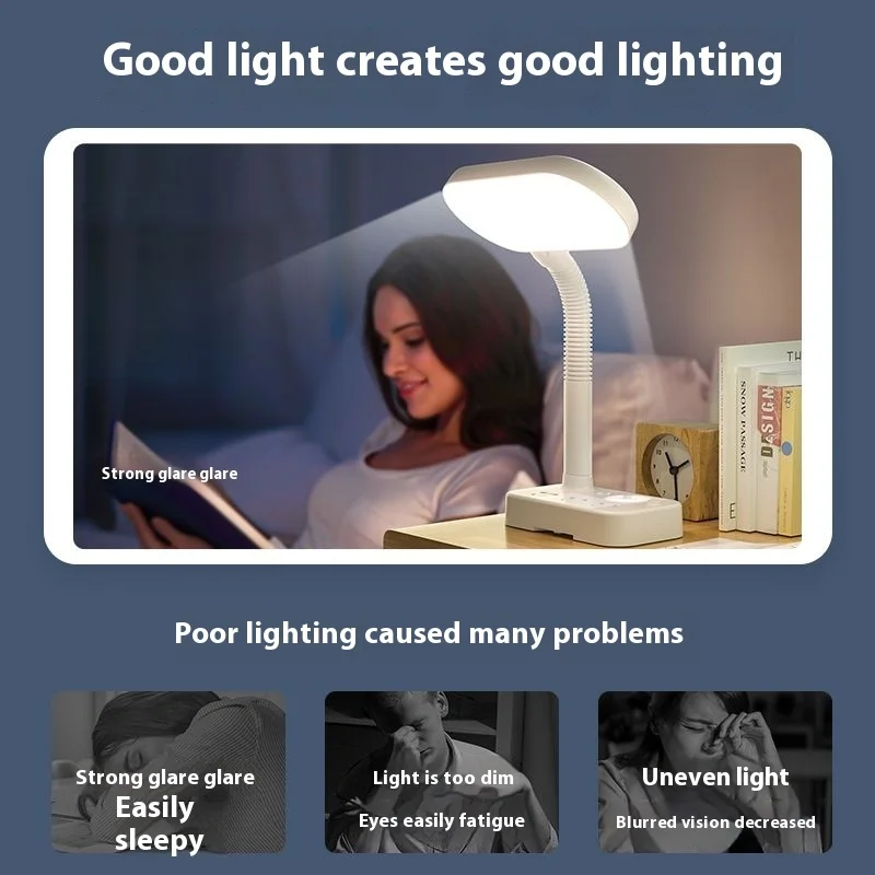 German Design Eye-Caring Desk Lamp - Adjustable Study Light with Plug-In Dormitory Bedside Lamp for Students