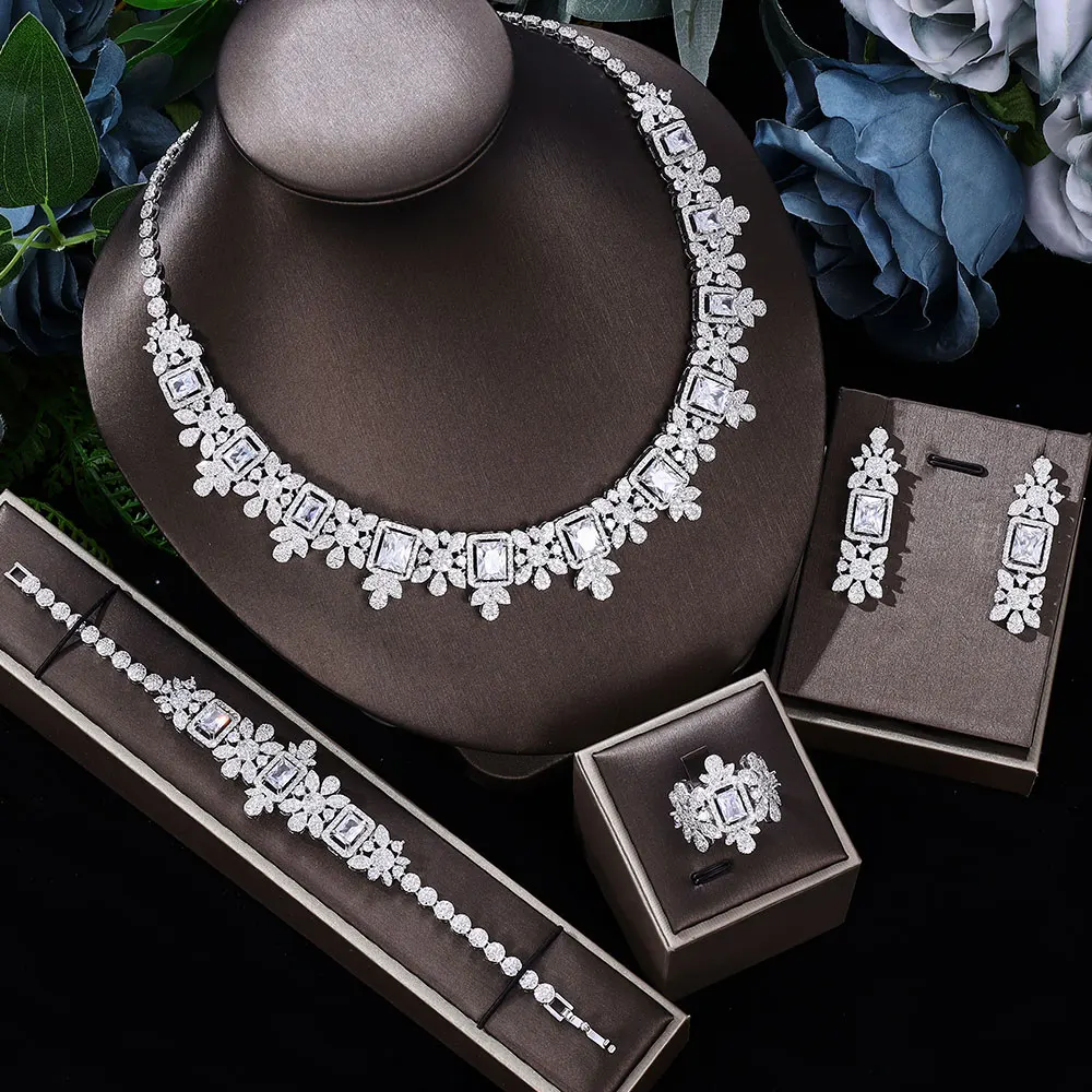 

Ingenious Nigeria 4pcs Bridal Zirconia Jewelry Sets For Women Party, Luxury Dubai Nigeria CZ Crystal Wedding Jewelry Sets