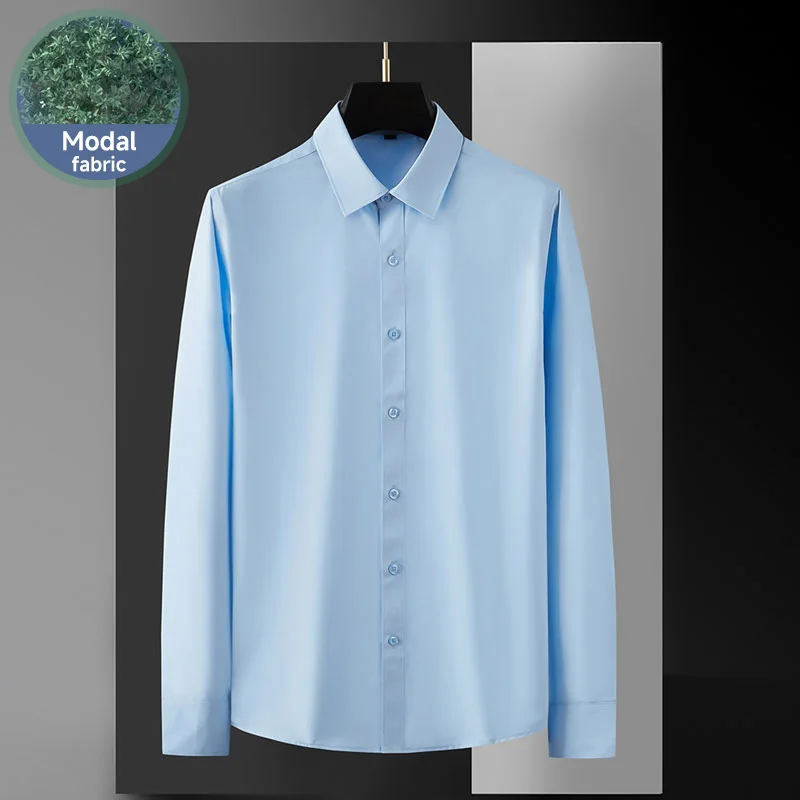 

Men's Long Sleeve Shirt Modal Fabric Business Casual Non-Iron Dress Shirts Solid Color Work Formal Shirt Man Brand Clothing