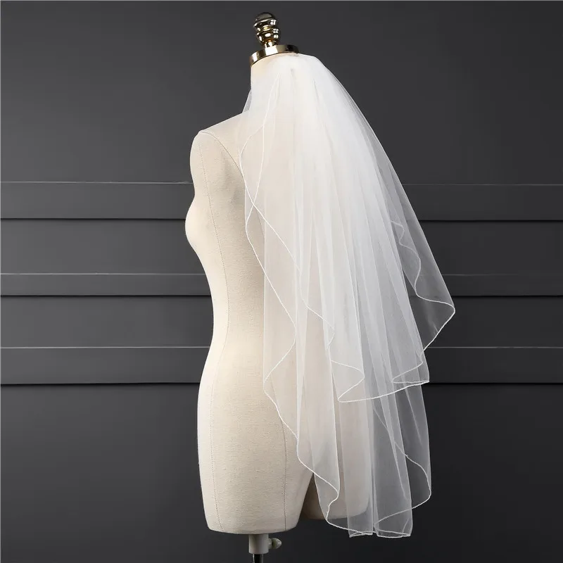 Twee Layer Sluier Met Kam Wedding Vail Effen Kleur Zachte Tule Sluier Korte Wit Ivoor Vrouw Bridal Veils 2019 Veu de Noiva Curto