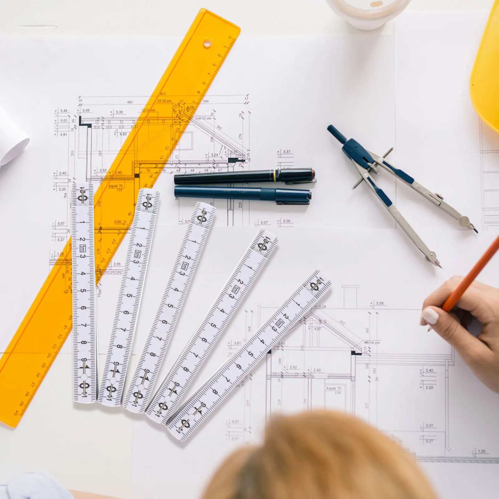 5 pcs Folding Ruler 5M Metric Imperial Dual Scale Compact Abs Carpenter Measuring Tool For Diy Garage Garden Household Projects