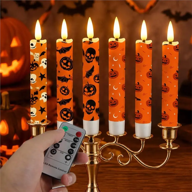 YANA50I 6 Pcs Halloween Flameless Taper Candles LED Candles Haunted Table Centerpiece For Table Centerpieces & Mantel Decor
