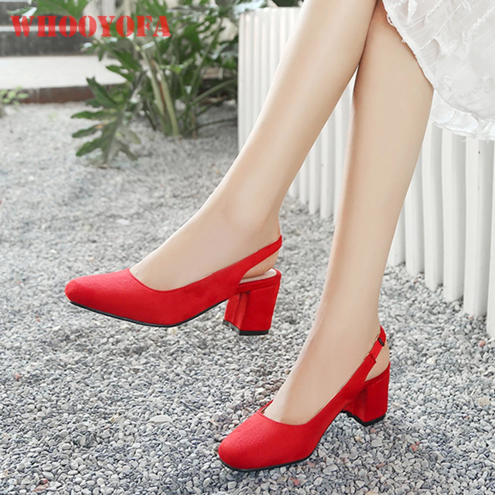 Summer Sweet Women Slingback Sandals Round Toe High Block Heel Wide Fit Lady Shoes Large Small Plus Size 13 32 48 52