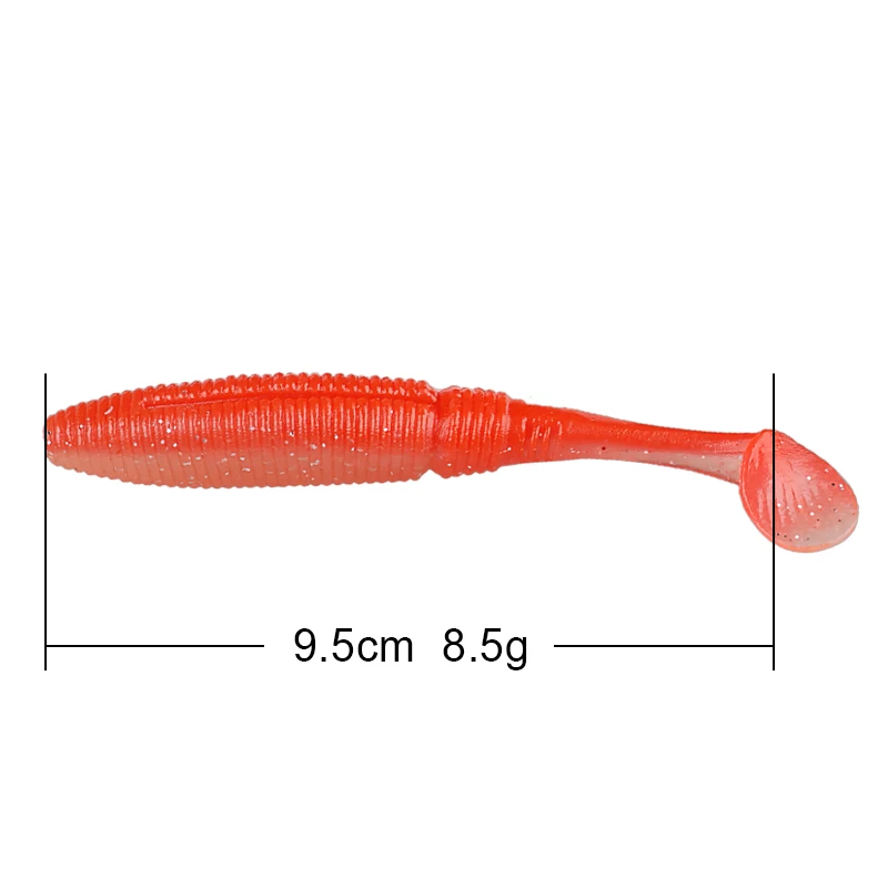 BASSKING-T Tail Soft Silicone Fishing Lure, Artificial Baits, Bass Fishing Wobbler, 95mm, 8.5g, 5Pcs