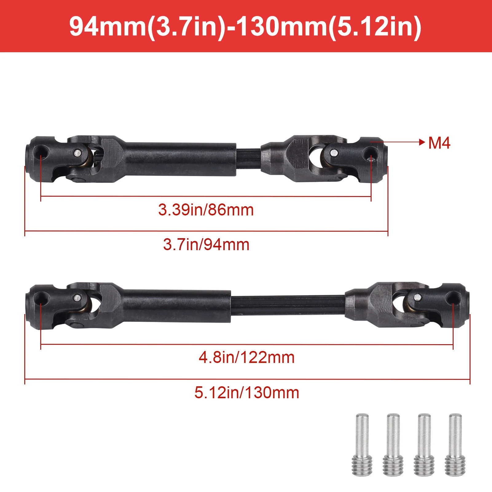 HobbyPark Upgrade Heavy-Duty Steel Universal Joint Driveshaft for Axial SCX10 II III TRX4 Redcat Gen8 Gen7 Element 2pcs